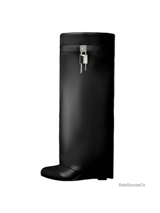 Shoes - Women's Knee High Wedge Boots Fold Over Pull On Pointed Toe Tall Fashion Boots